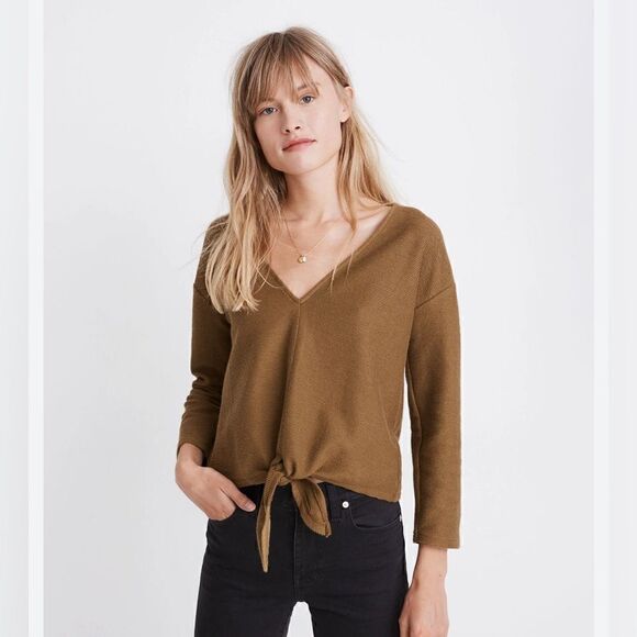 Madewell texture and thread long sleeve tie front top - Picture 1 of 4